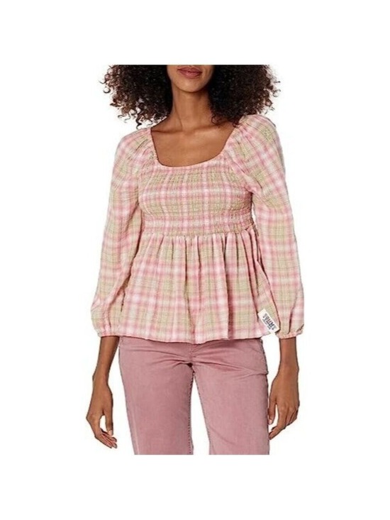 Tommy Hilfiger Tops - Tommy Hilfiger Women's Plaid Peplum Smocked Blouse - Rosebud, Size Small
